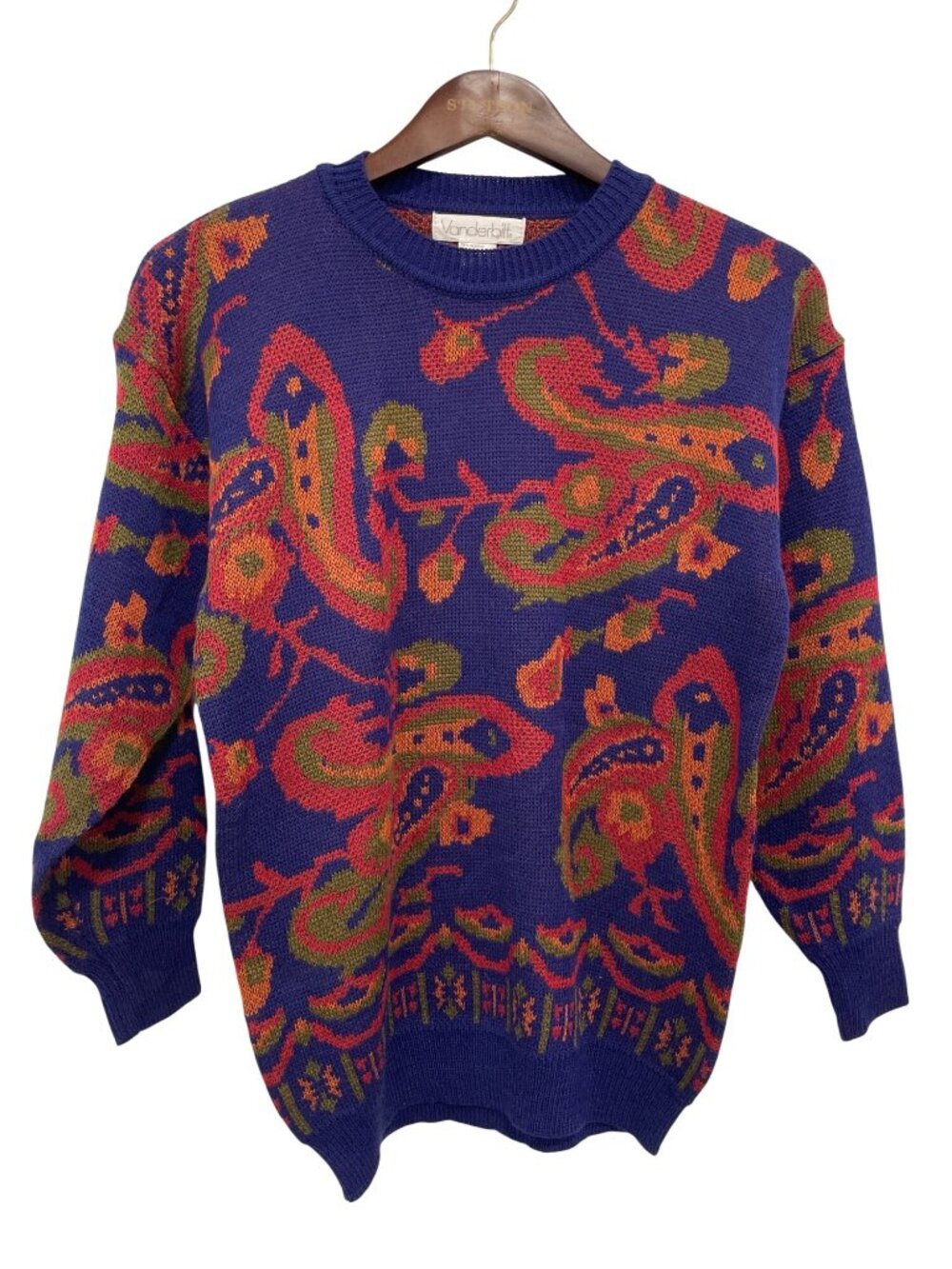 Vintage 80s Vanderbilt Sweater Small Paisley Wool Blend Knitwear Deadstock NEW